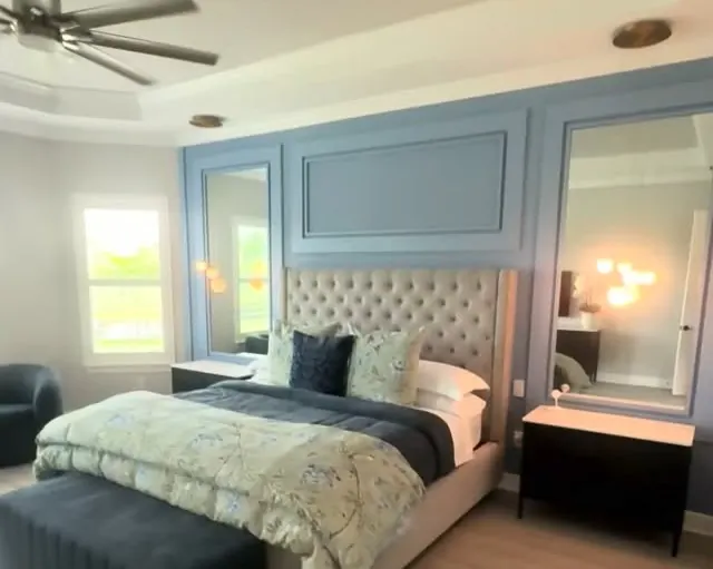 Bedroom accent wall with picture-frame molding